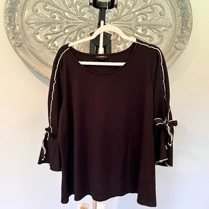 Alfani Black Blouse with White Detail, 3/4 Bell Sleeve 2X